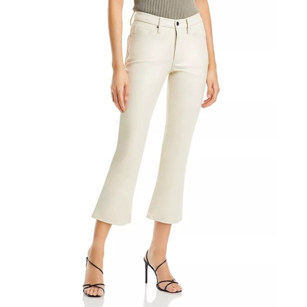 Good American Better Than Leather Crop‎ Mini Flare Pants Cream sz 28